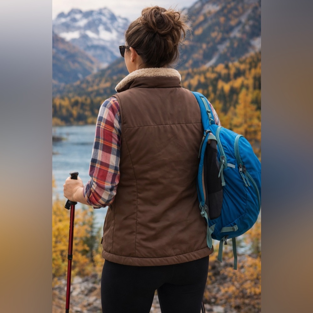 Patagonia Vest Women Fleece Zip Outdoor Hiking Travel Winter Sherpa Reversible - Picture 2 of 7